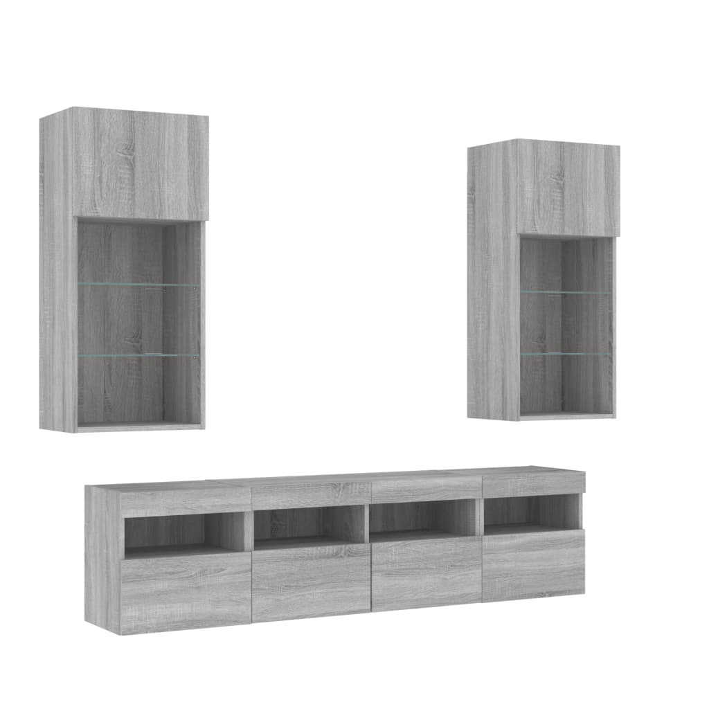 5 pcs móveis parede p/ TV c/ LEDs deriv. madeira cinza sonoma