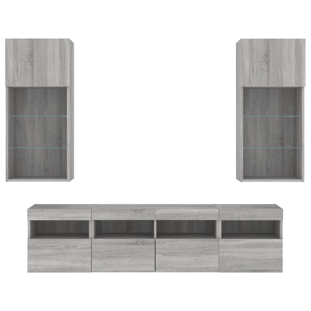 5 pcs móveis parede p/ TV c/ LEDs deriv. madeira cinza sonoma
