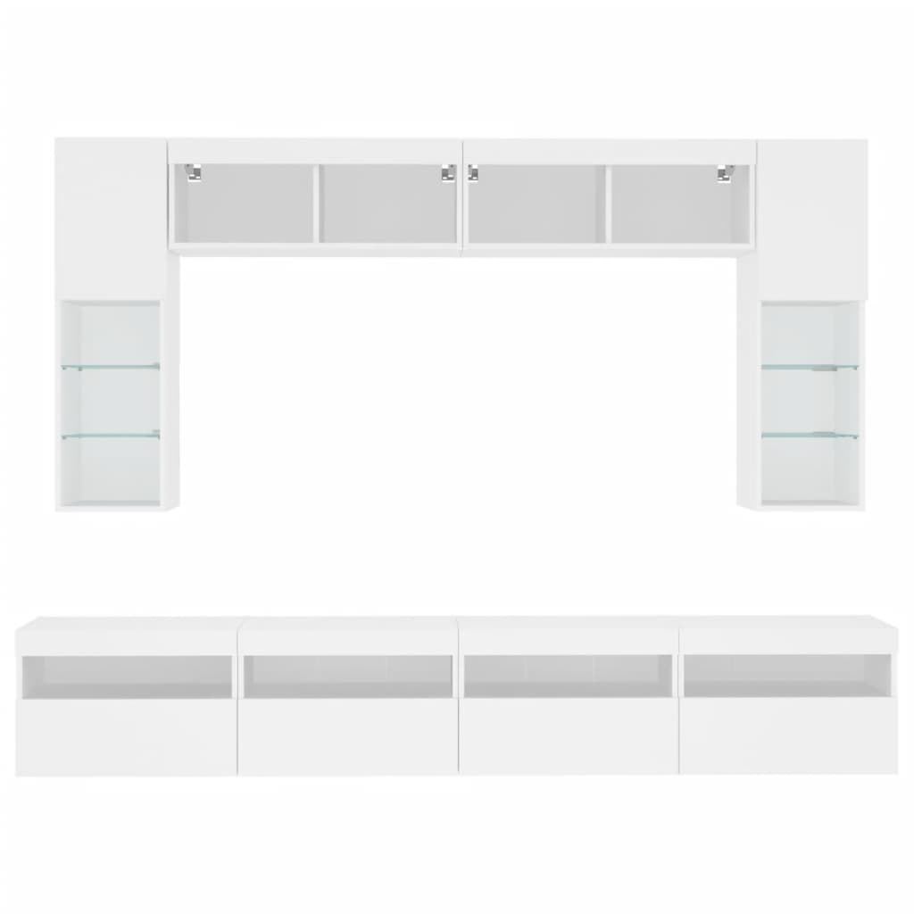 8 pcs conjunto de móveis de parede para TV com luzes LED branco