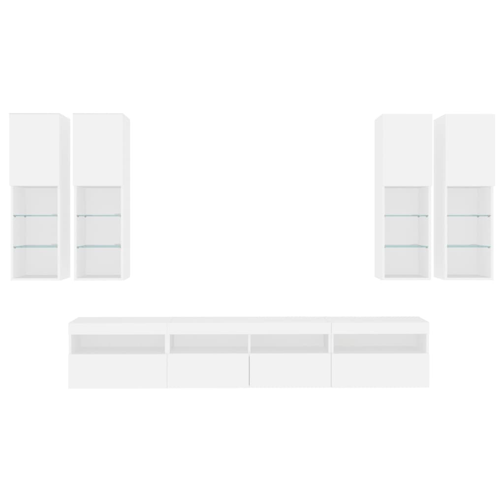 7 pcs conjunto de móveis de parede para TV com luzes LED branco
