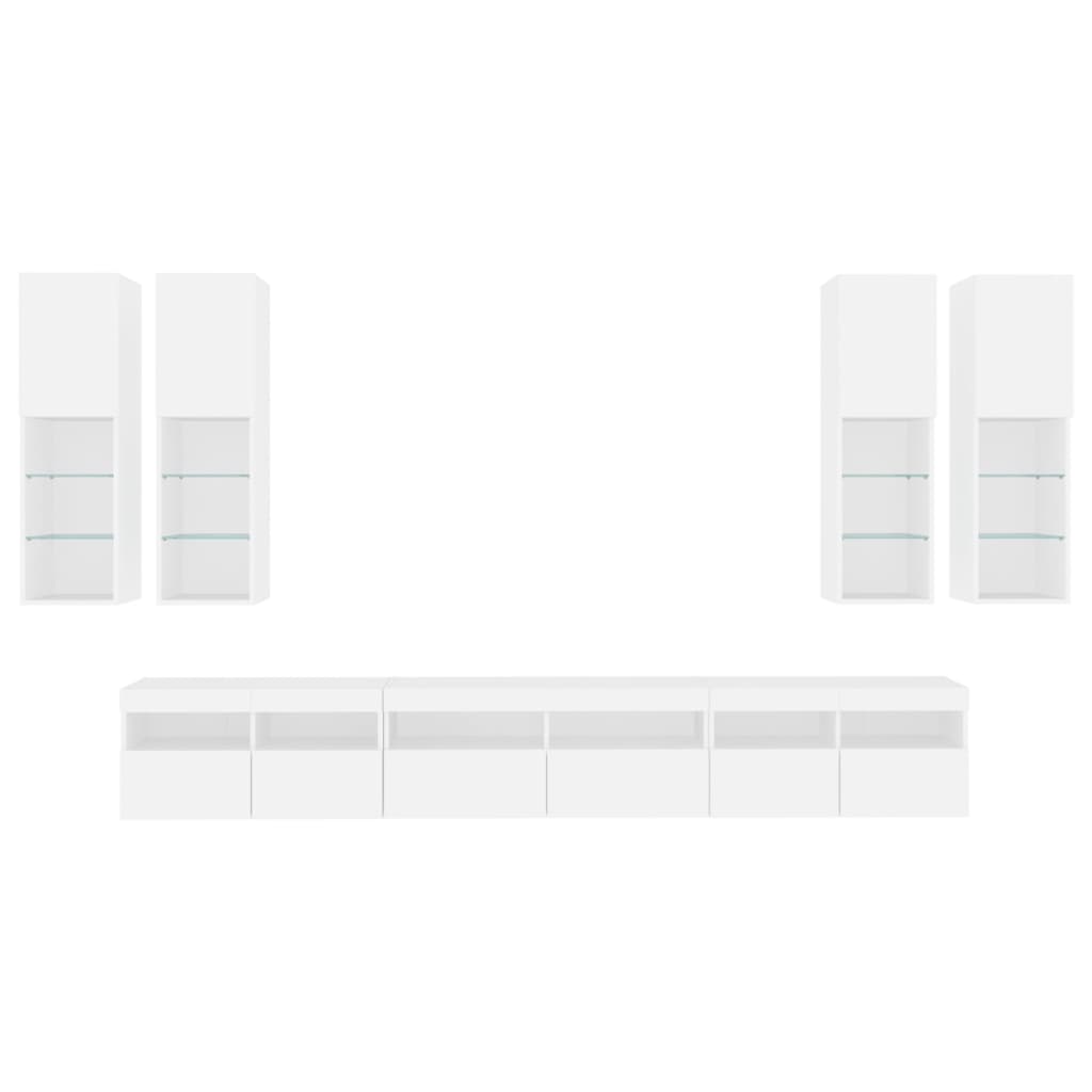 7 pcs conjunto de móveis de parede para TV com luzes LED branco