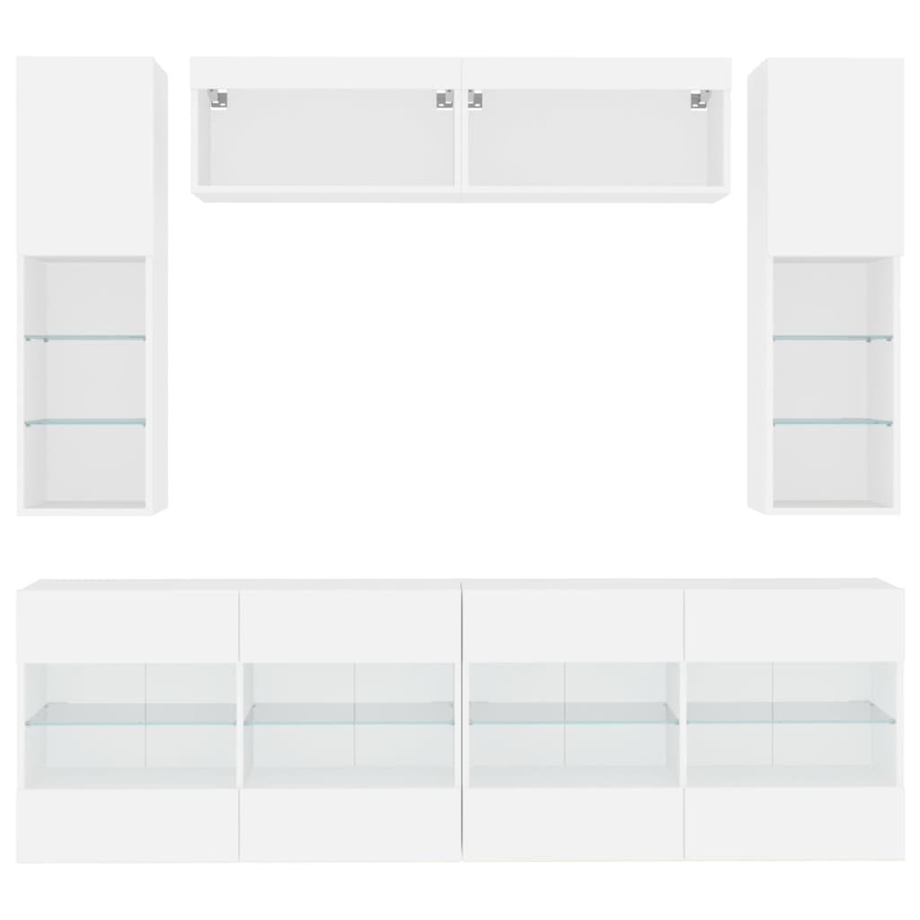 6 pcs conjunto de móveis de parede para TV com luzes LED branco