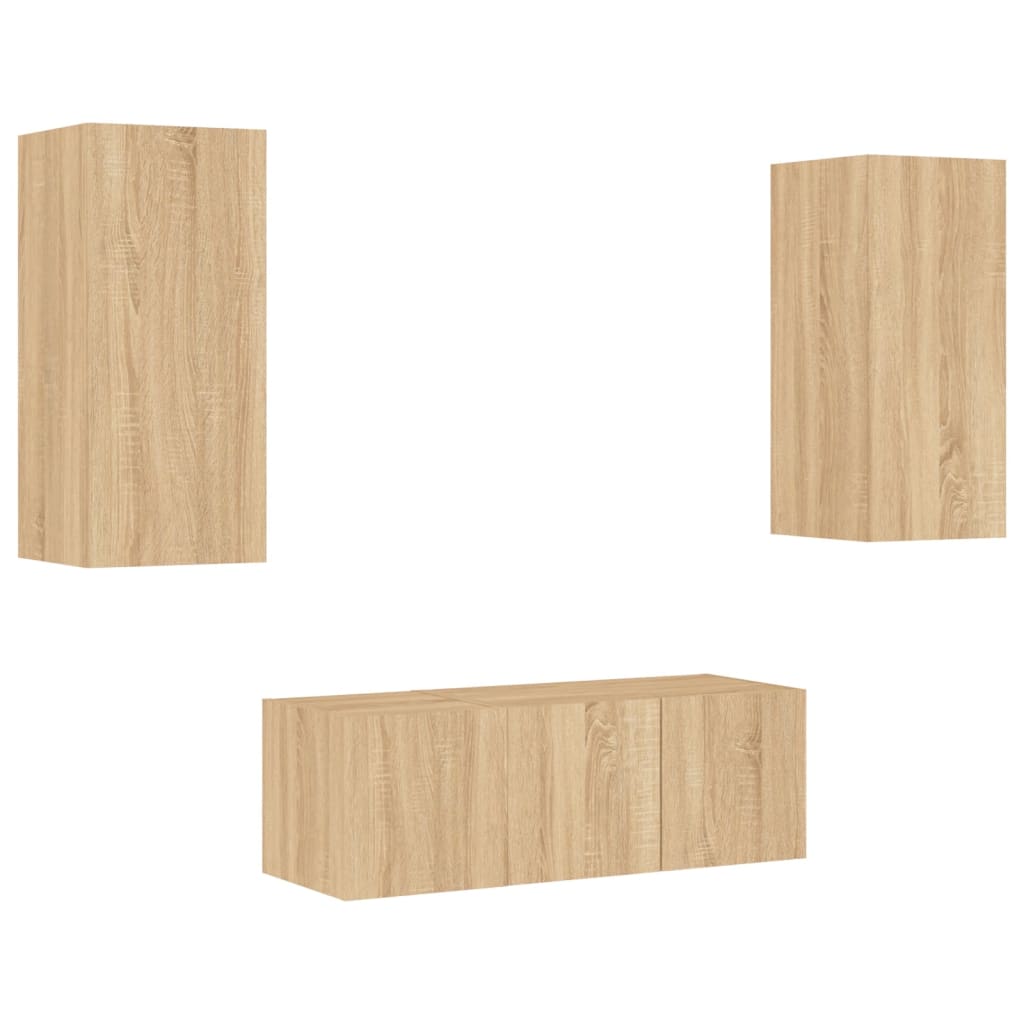 4pcs móveis parede p/ TV c/ LEDs deriv. madeira carvalho sonoma
