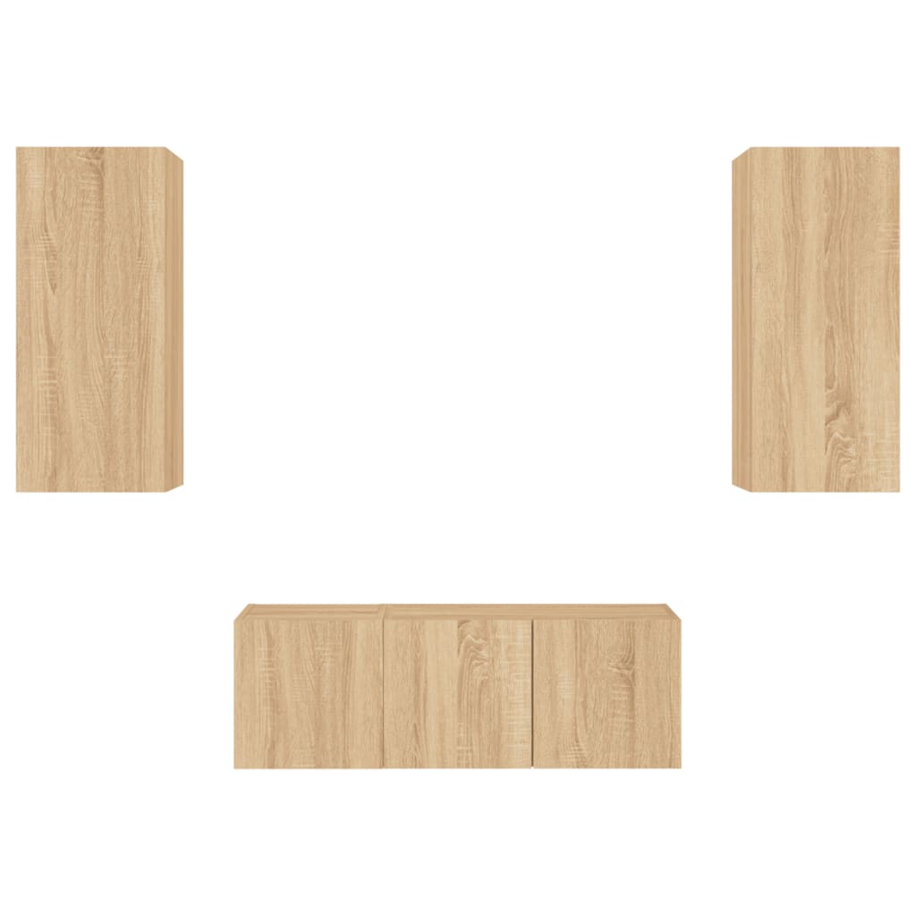 4pcs móveis parede p/ TV c/ LEDs deriv. madeira carvalho sonoma