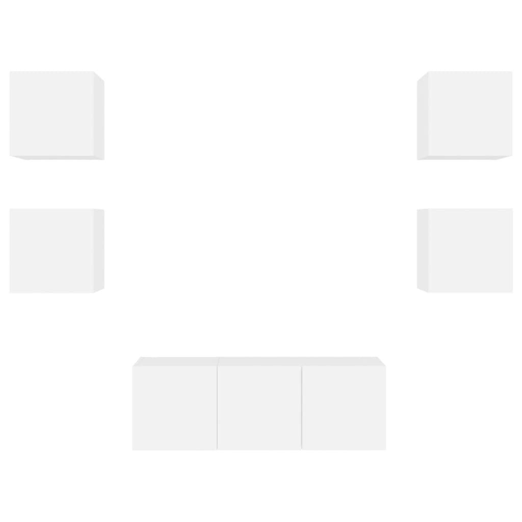 6pcs móveis de parede p/ TV c/ LEDs derivados de madeira branco