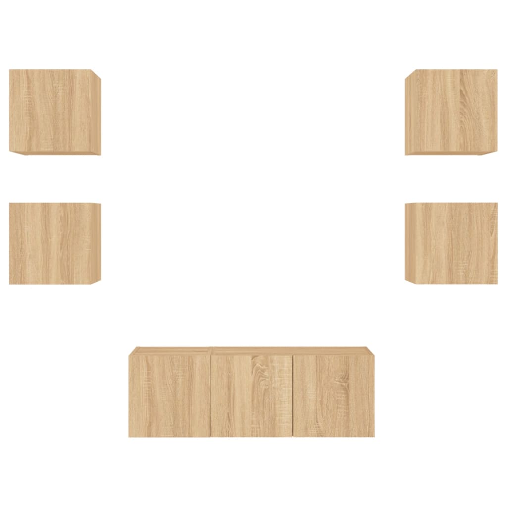 6pcs móveis parede p/ TV c/ LEDs deriv. madeira carvalho sonoma