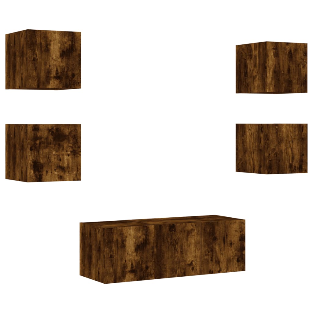 6pcs móveis parede p/ TV c/ LEDs deriv. madeira carvalho fumado