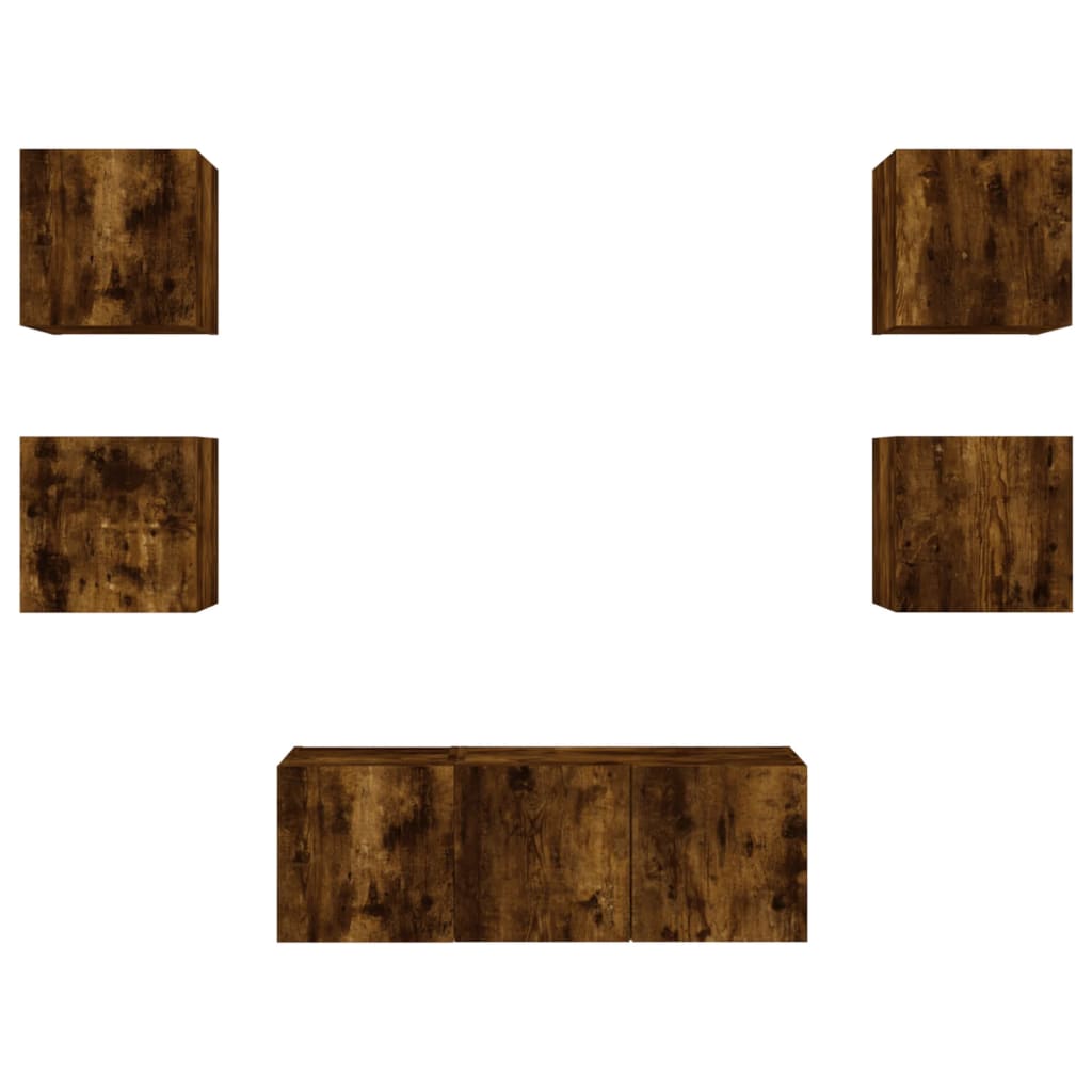 6pcs móveis parede p/ TV c/ LEDs deriv. madeira carvalho fumado