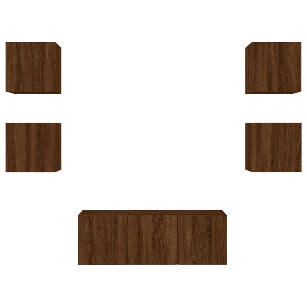 6 pcs móveis parede p/ TV LEDs deriv. madeira carvalho castanho