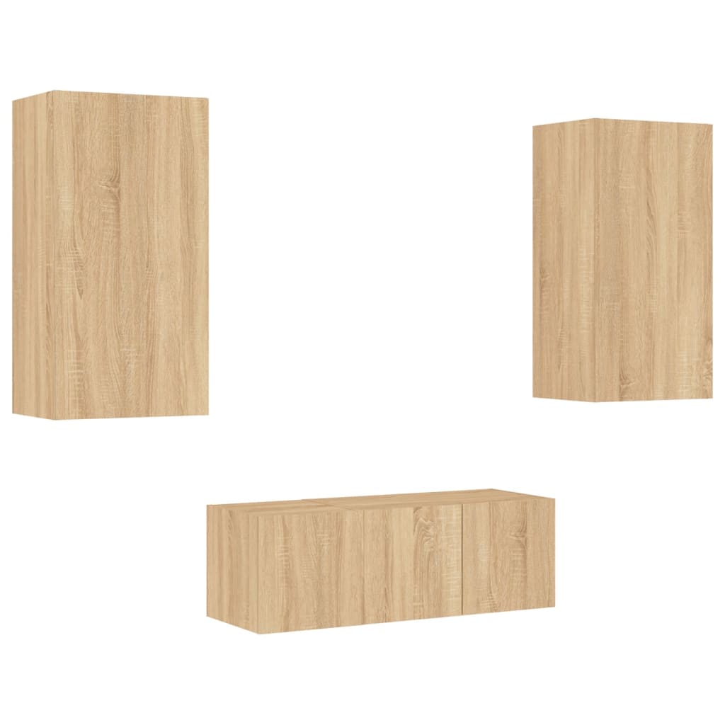 4pcs móveis parede p/ TV c/ LEDs deriv. madeira carvalho sonoma