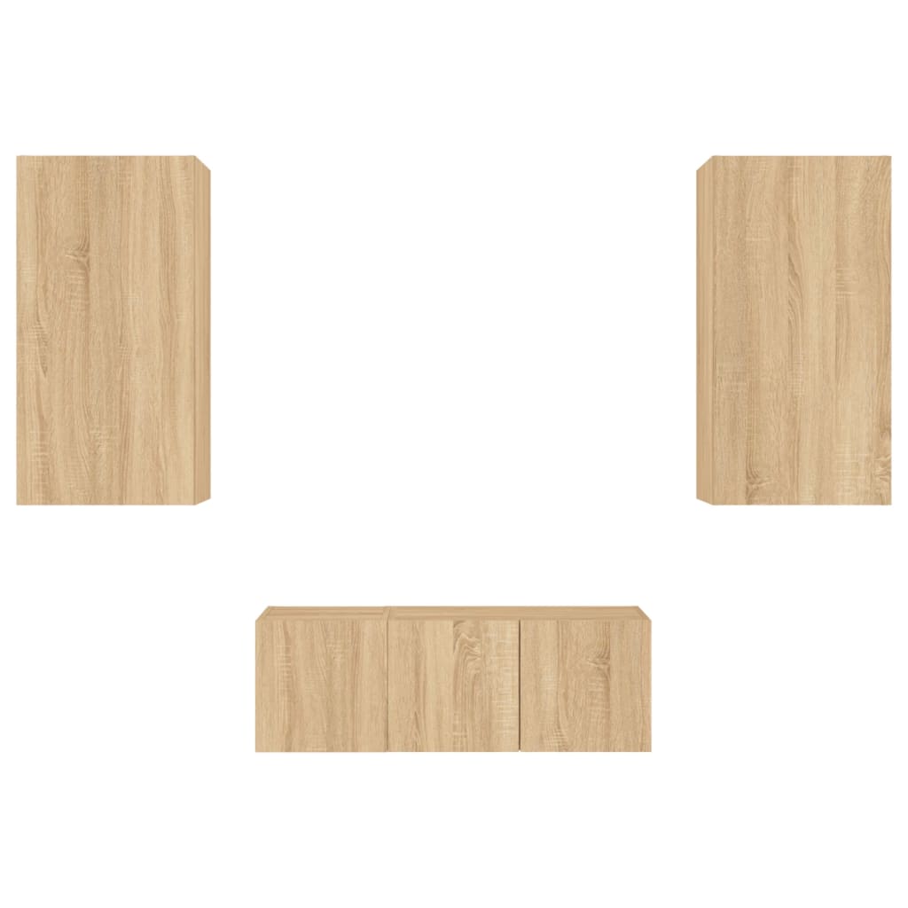 4pcs móveis parede p/ TV c/ LEDs deriv. madeira carvalho sonoma