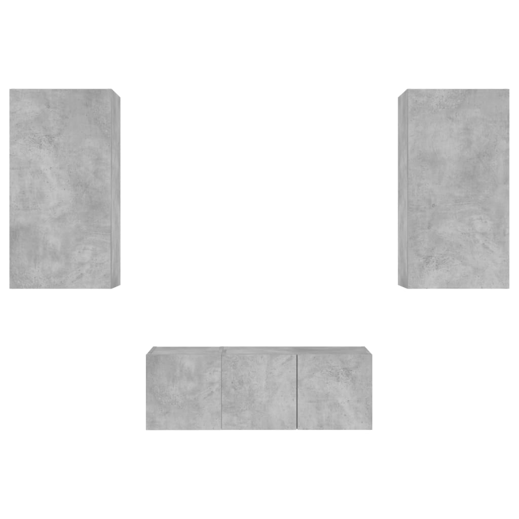 4 pcs móveis parede p/ TV c/ LEDs deriv. madeira cinza cimento