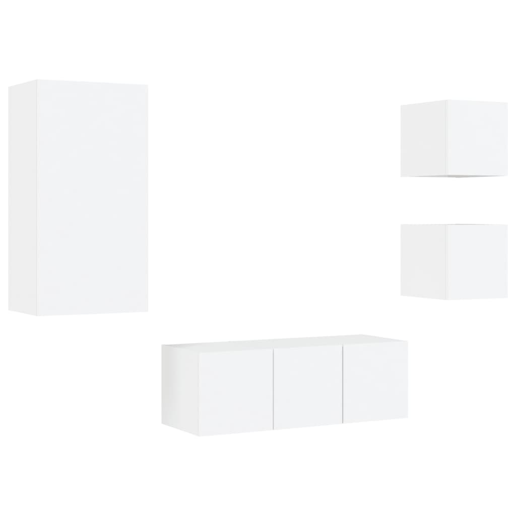 5pcs móveis de parede p/ TV c/ LEDs derivados de madeira branco