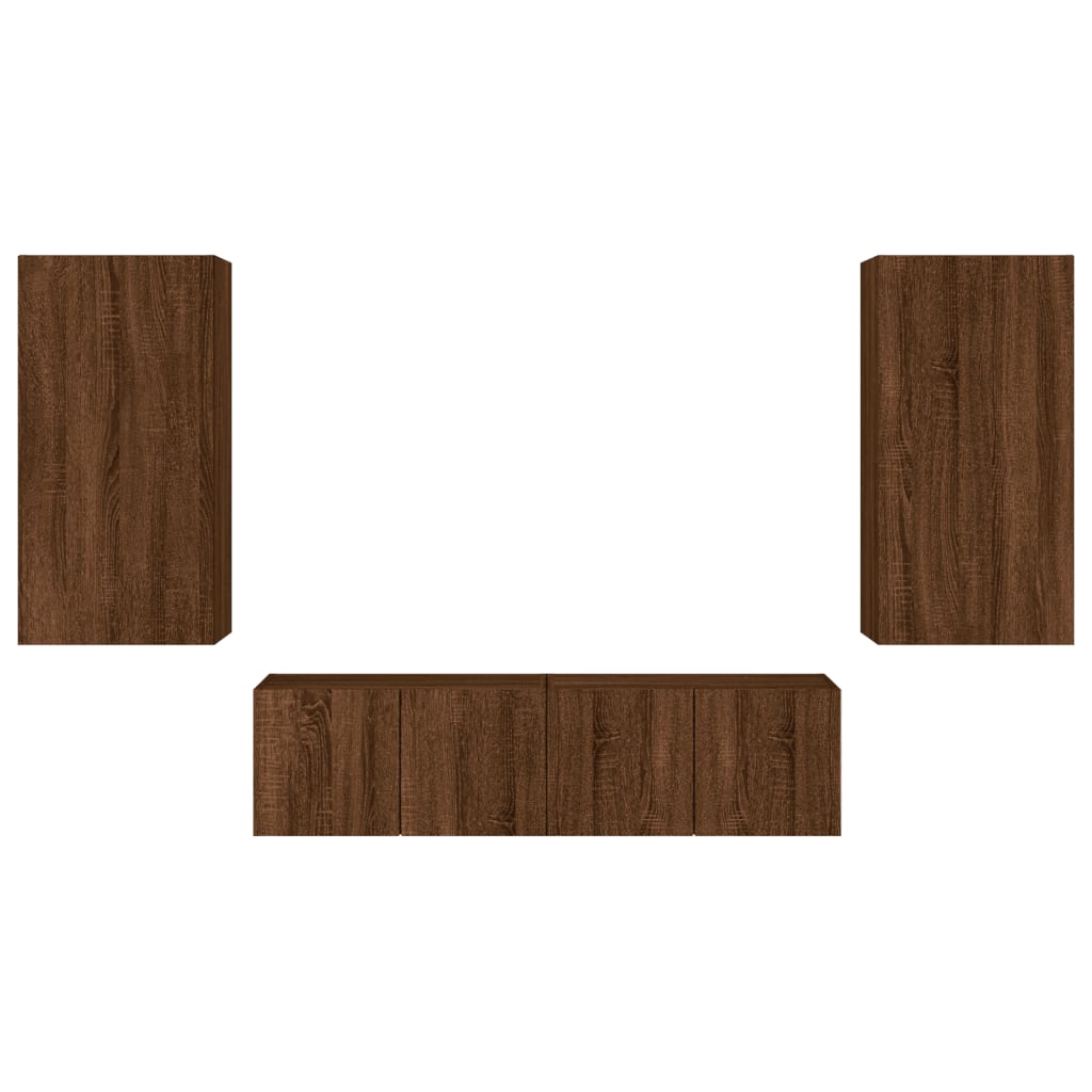 4 pcs móveis parede TV c/ LEDs deriv. madeira carvalho castanho