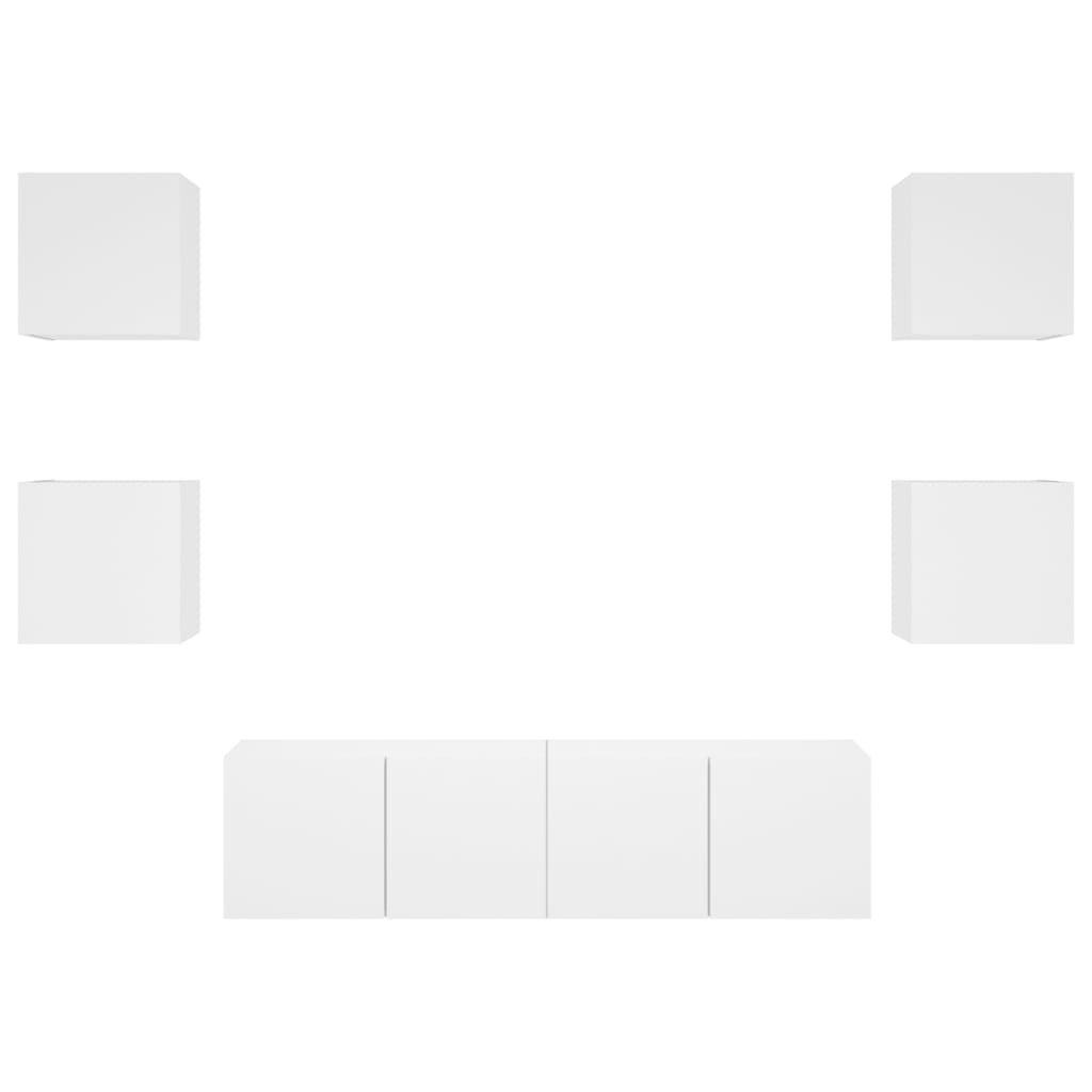 6pcs móveis de parede p/ TV c/ LEDs derivados de madeira branco