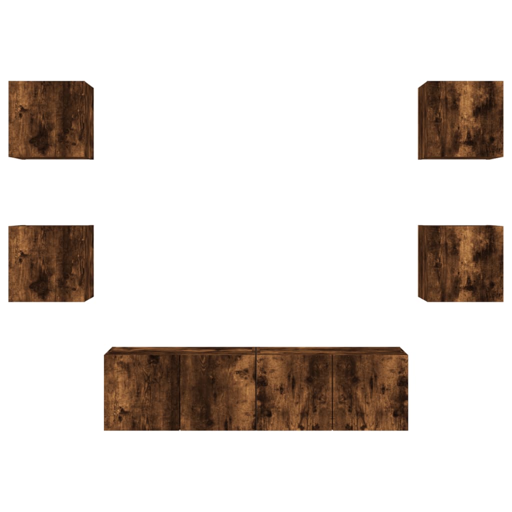6pcs móveis parede p/ TV c/ LEDs deriv. madeira carvalho fumado