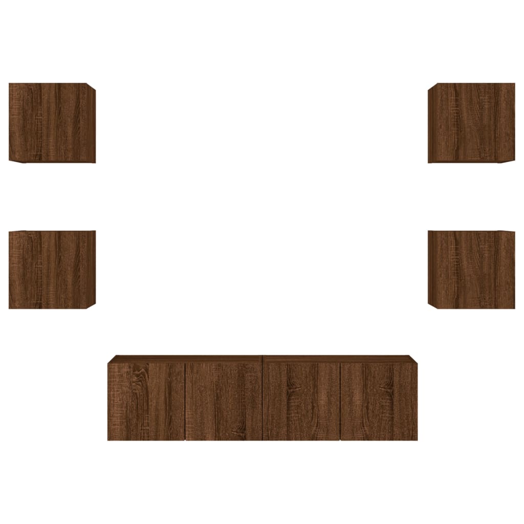 6 pcs móveis parede p/ TV LEDs deriv. madeira carvalho castanho