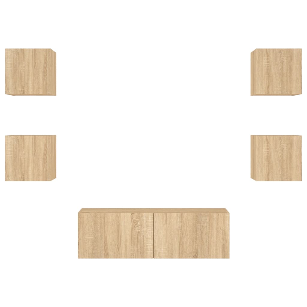 5 pcs móveis de parede para TV com luzes LED carvalho sonoma