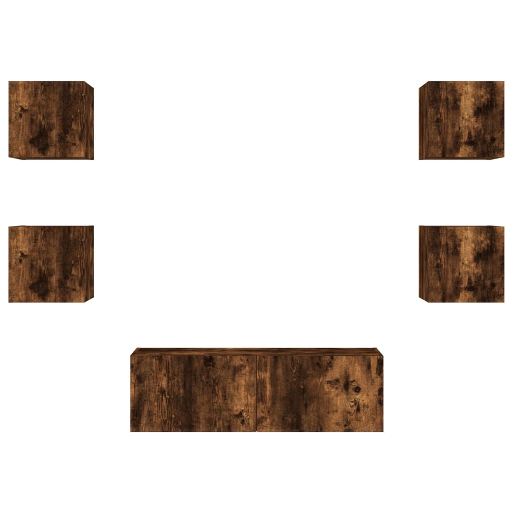 5 pcs móveis de parede para TV com luzes LED carvalho fumado