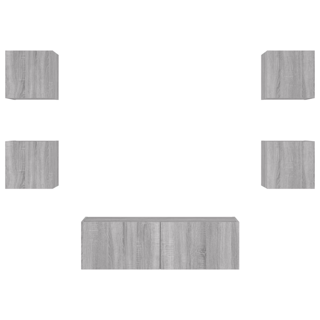 5 pcs móveis de parede para TV com luzes LED cinzento sonoma