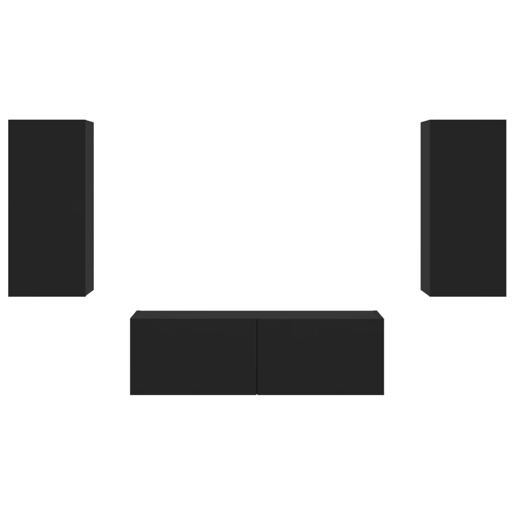 3 pcs móveis de parede para TV com luzes LED preto