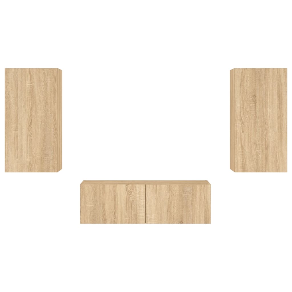 3 pcs móveis de parede para TV com luzes LED carvalho sonoma