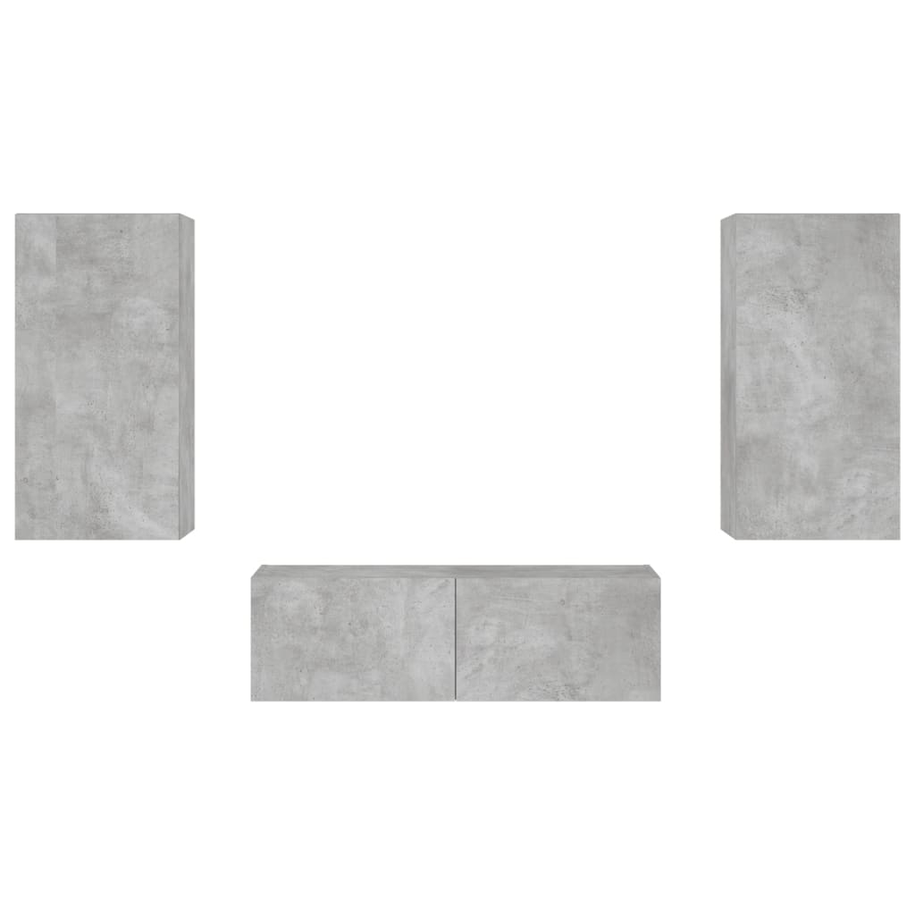 3 pcs móveis de parede para TV com luzes LED cinzento cimento