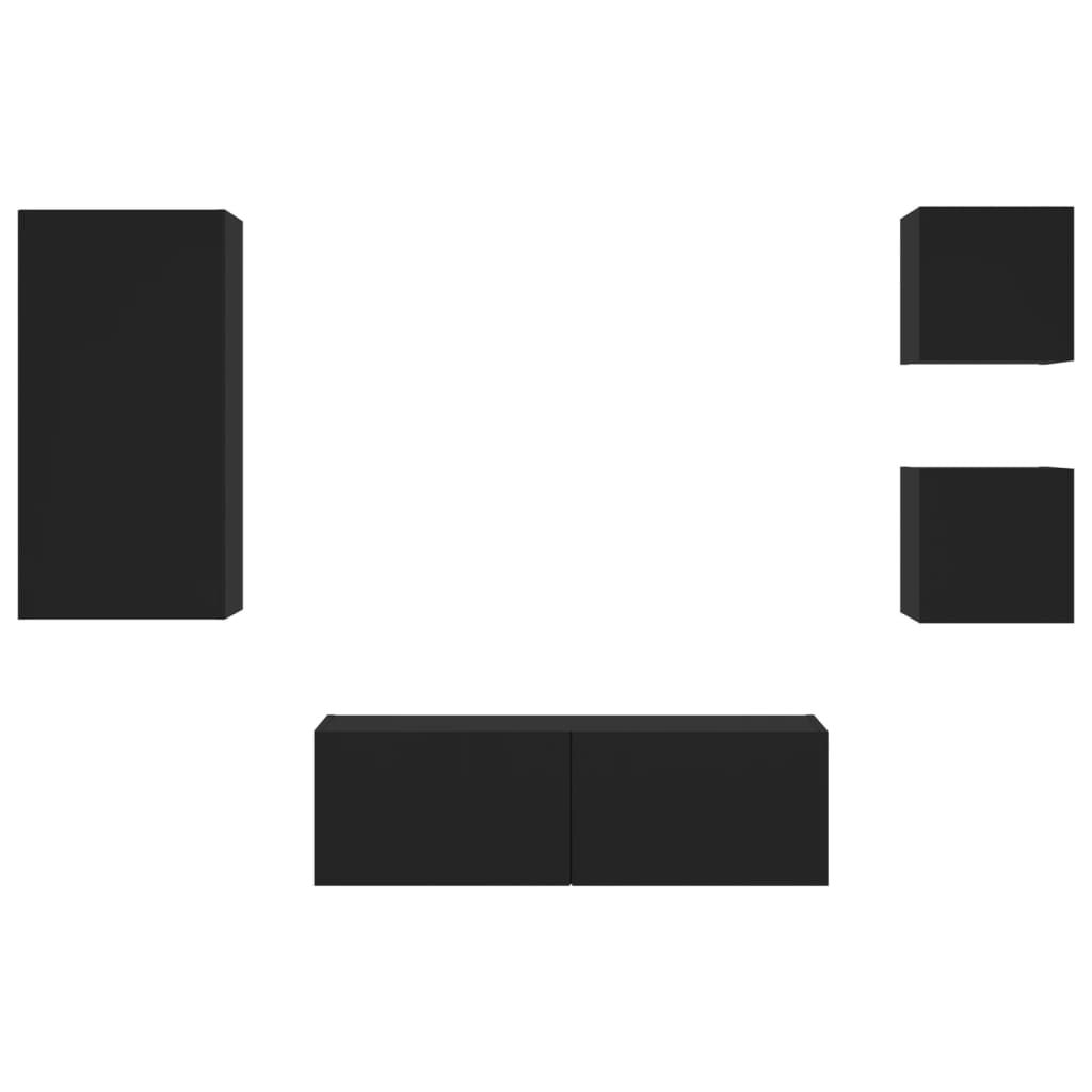 4 pcs móveis de parede para TV com luzes LED preto