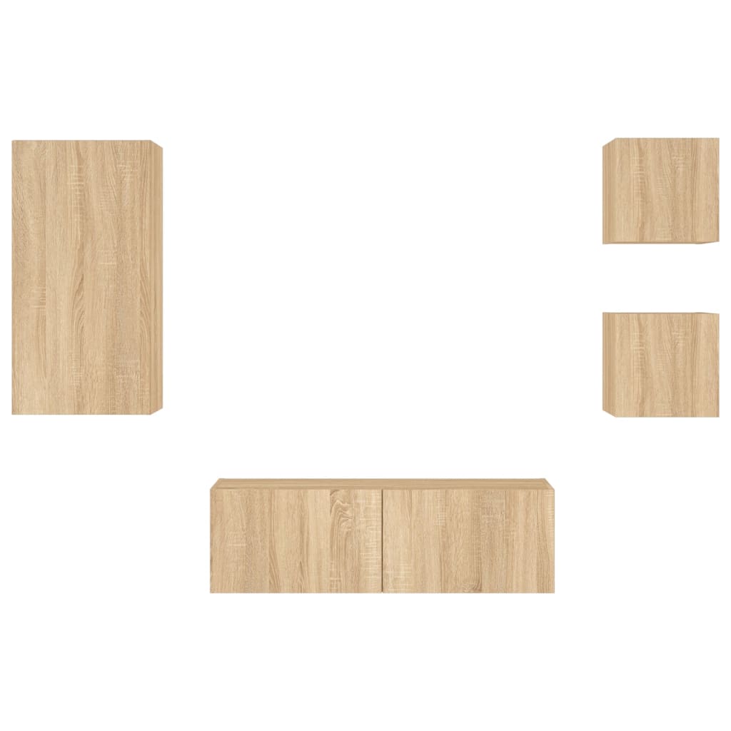 4 pcs móveis de parede para TV com luzes LED carvalho sonoma