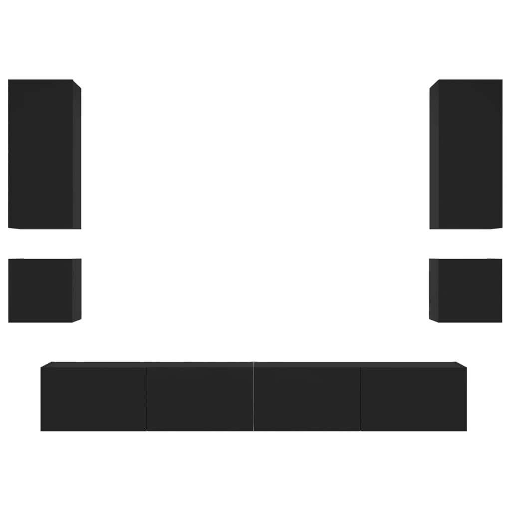 6 pcs móveis de parede para TV com luzes LED preto