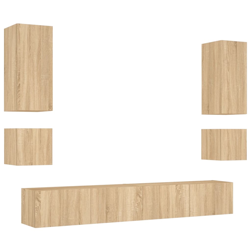 6 pcs móveis de parede para TV com luzes LED carvalho sonoma