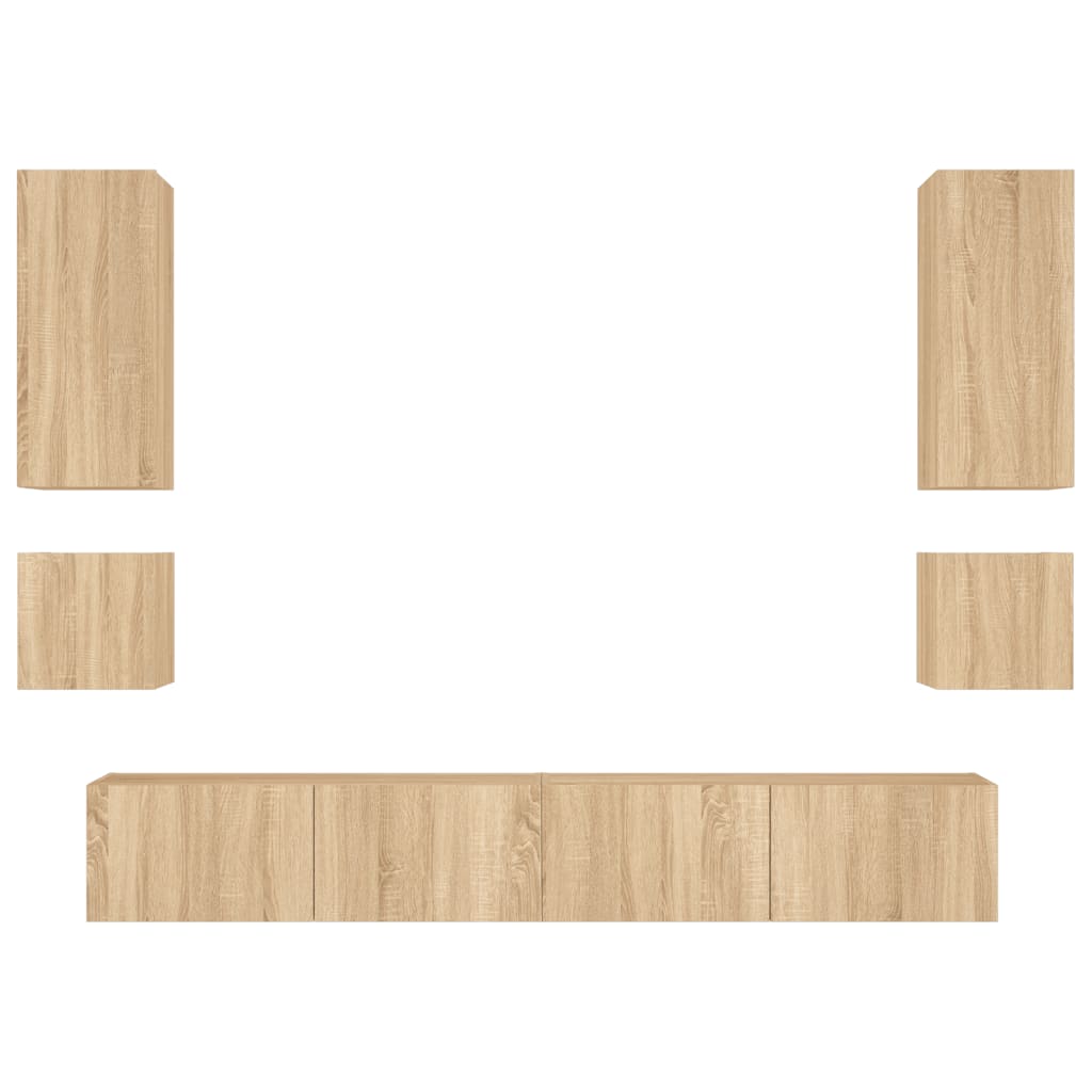 6 pcs móveis de parede para TV com luzes LED carvalho sonoma