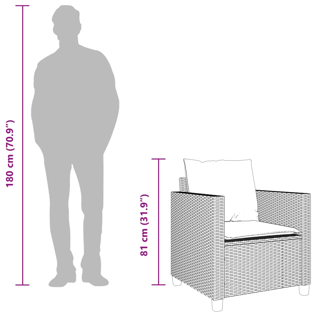 3 pcs conjunto de bistrô com almofadões vime PE preto