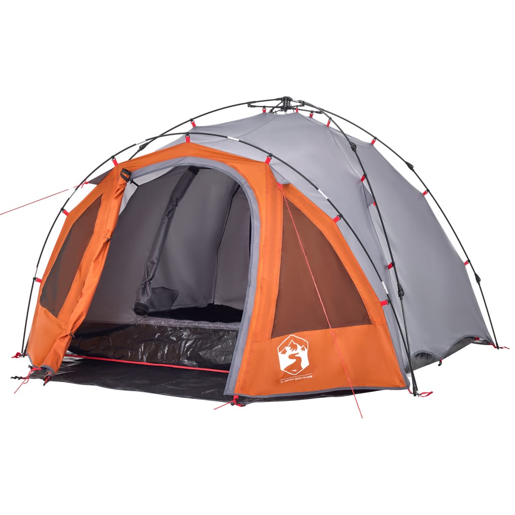 Tenda campismo cúpula 3 pessoas libertação rápida cinza/laranja