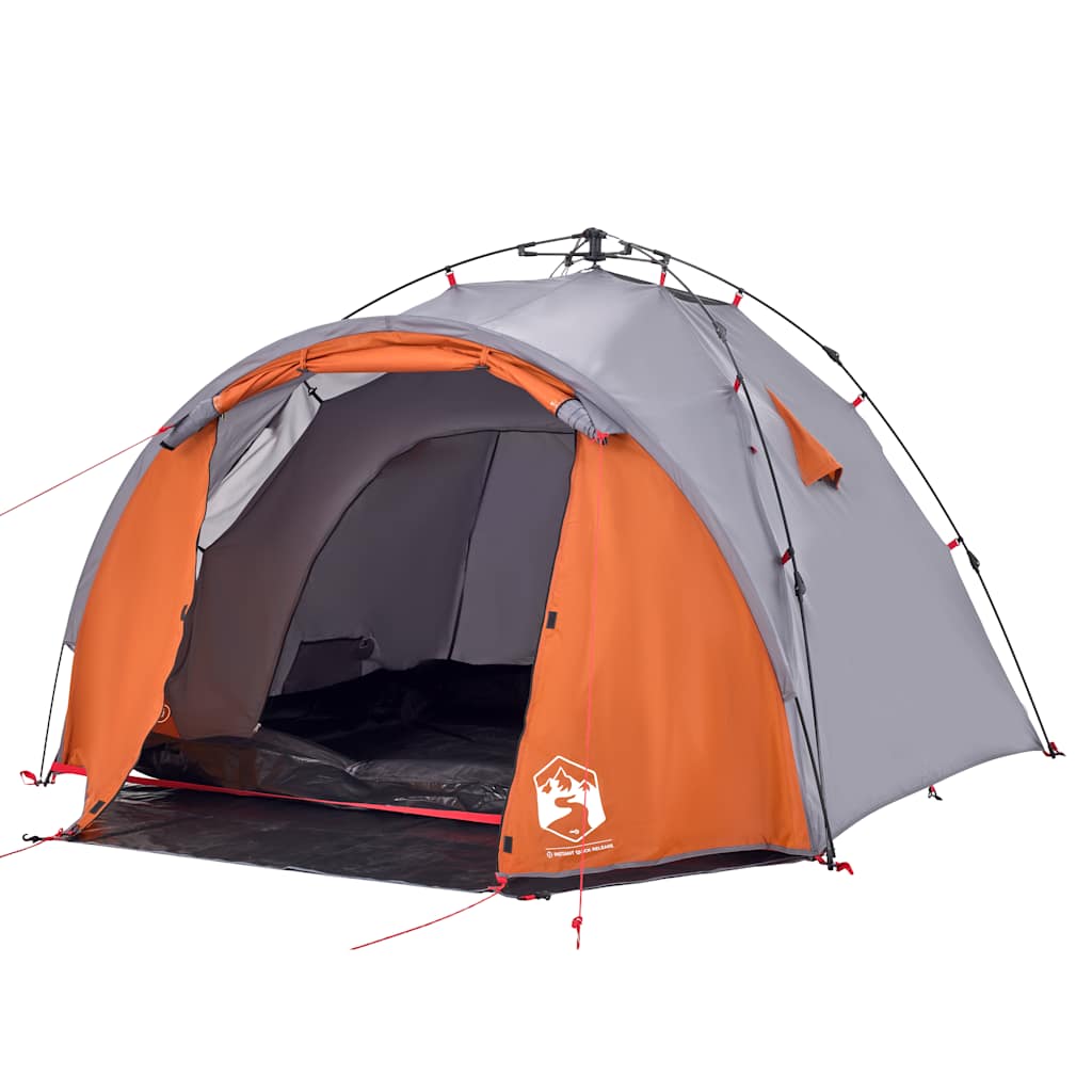Tenda campismo cúpula 3 pessoas libertação rápida cinza/laranja