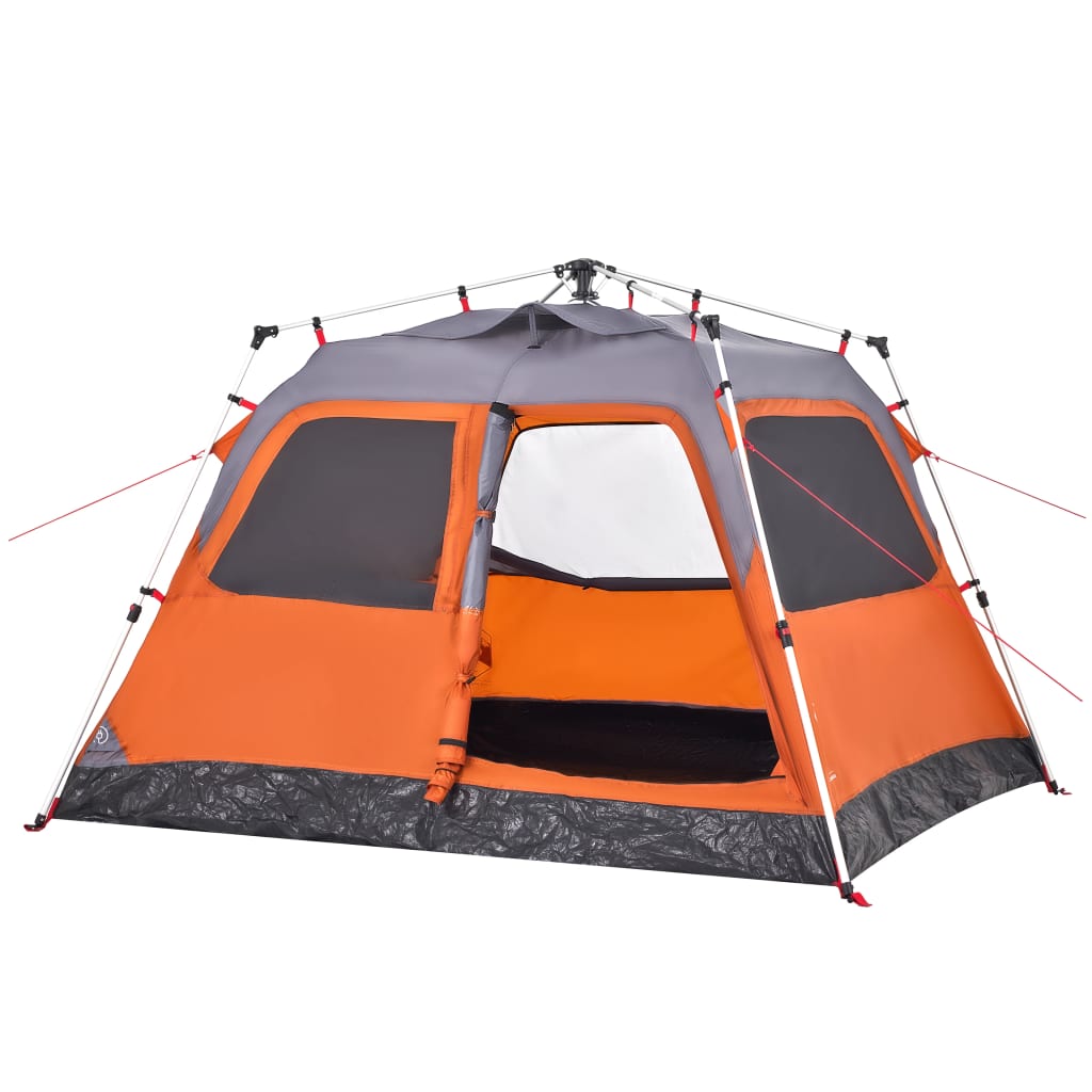 Tenda campismo cúpula 4 pessoas libertação rápida cinza/laranja