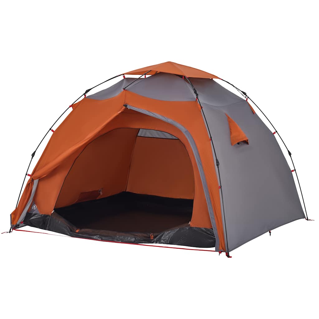 Tenda campismo cúpula 4 pessoas libertação rápida cinza/laranja
