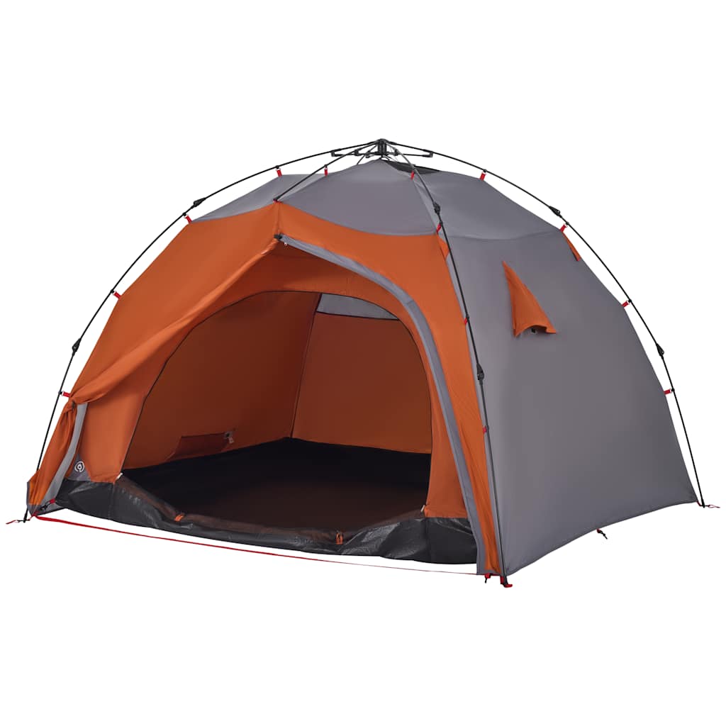 Tenda campismo cúpula 4 pessoas libertação rápida cinza/laranja