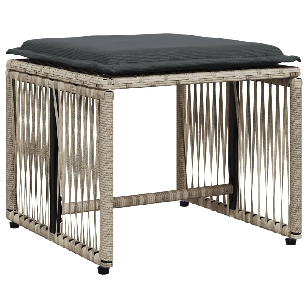 7 pcs conj. jantar p/ jardim c/ almofadões vime PE cinza-claro