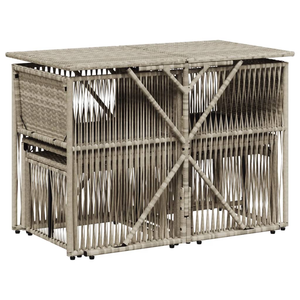 7 pcs conj. jantar p/ jardim c/ almofadões vime PE cinza-claro