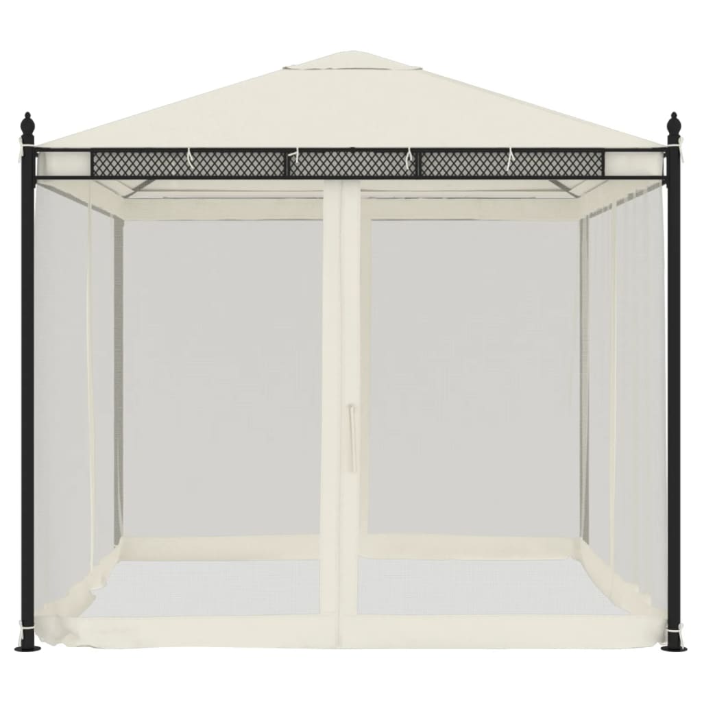 Gazebo com paredes de malha 2,93x2,93 m aço creme