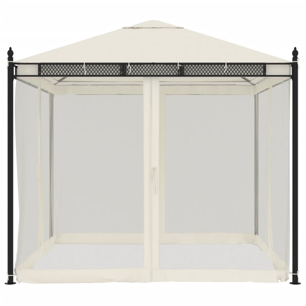 Gazebo com paredes de malha 2,93x2,93 m aço creme