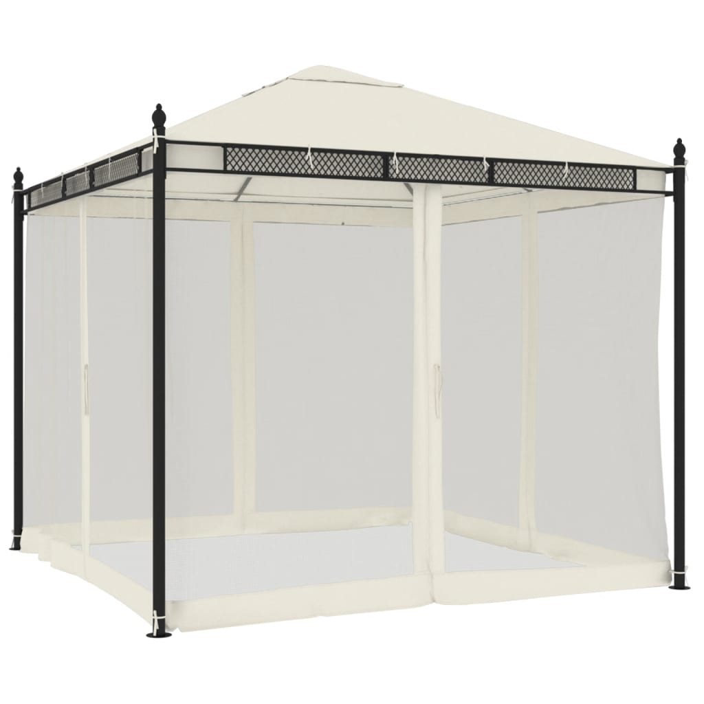 Gazebo com paredes de malha 2,93x2,93 m aço creme