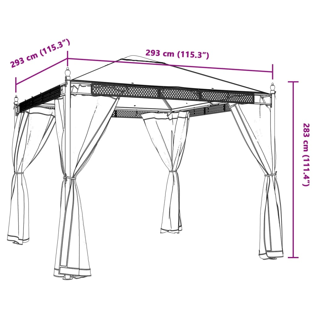 Gazebo com paredes de malha 2,93x2,93 m aço creme