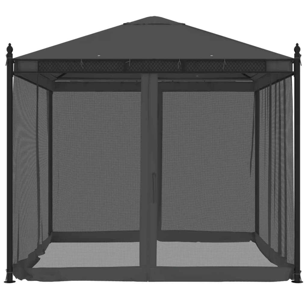 Gazebo com paredes de malha 2,93x2,93 m aço antracite
