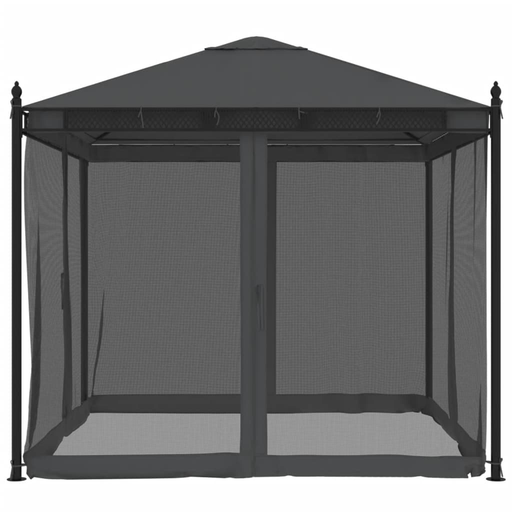 Gazebo com paredes de malha 2,93x2,93 m aço antracite