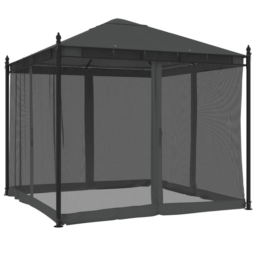 Gazebo com paredes de malha 2,93x2,93 m aço antracite