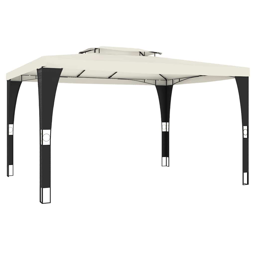 Gazebo com telhado duplo 3,98x2,98 m aço creme