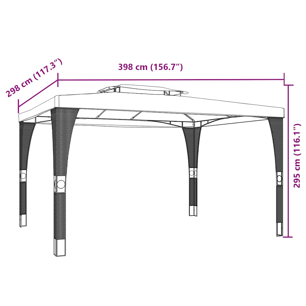 Gazebo com telhado duplo 3,98x2,98 m aço antracite