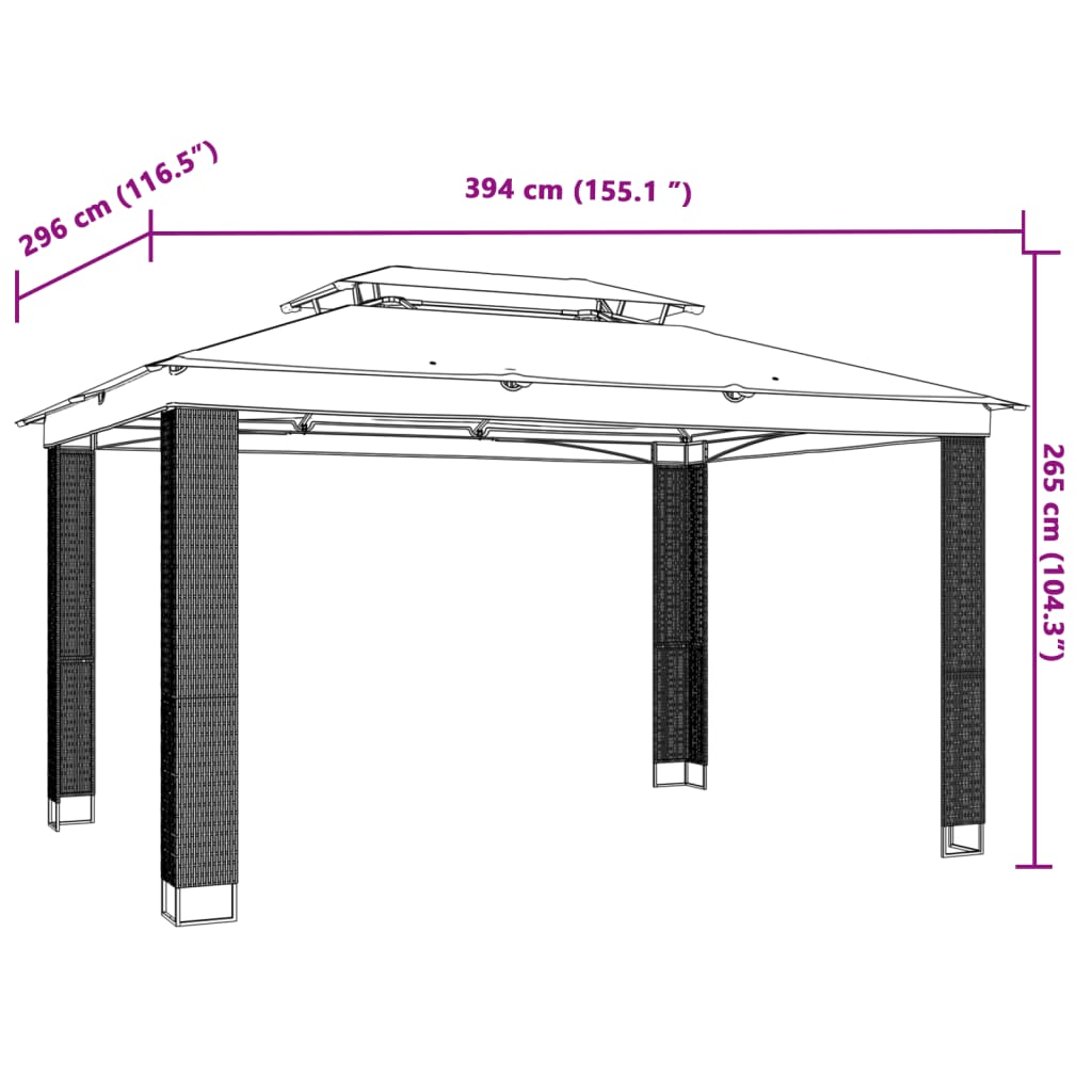 Gazebo com telhado duplo 3,94x2,96 m aço creme